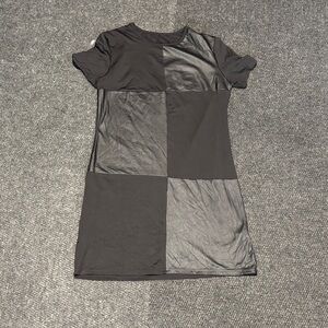 Black and Faux Leather Knee Length Patchwork Dress